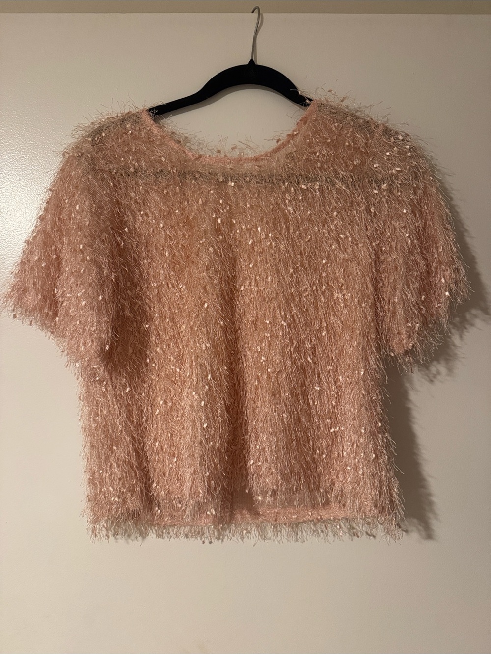 Fuzzy Short-Sleeve Textured Accent Top Pink - Picture 7 of 7